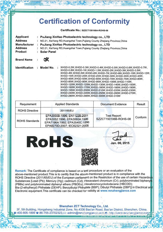 ROHS檢測證書