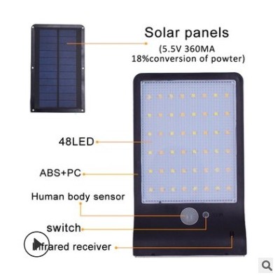 人體感應太陽能壁燈跨境爆款庭院調色溫48LED搖控感應超薄壁燈